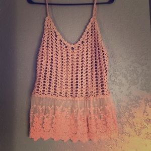Crochet and lace  pink tank